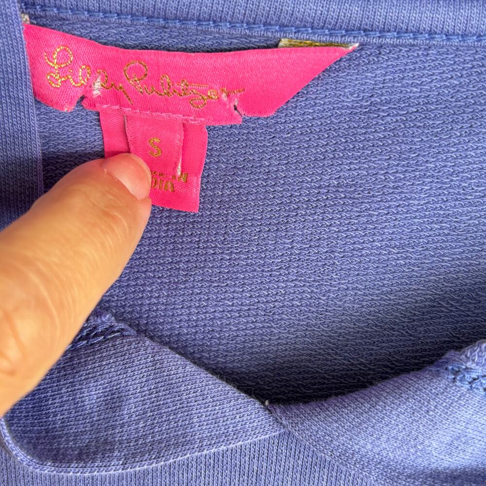 Lilly Pulitzer Crop Terry Hoodie S NWOT Sweatshirt Top Purple Coastal Prep - Picture 4 of 4